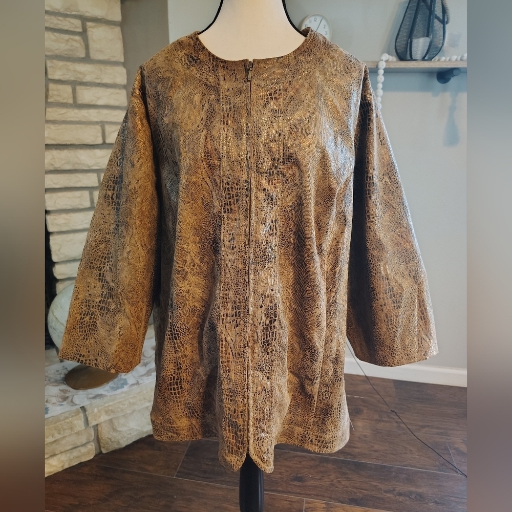 Kim Rogers Brown Snake Print Cape Jacket